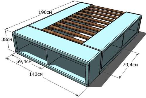 простая кровать чертеж